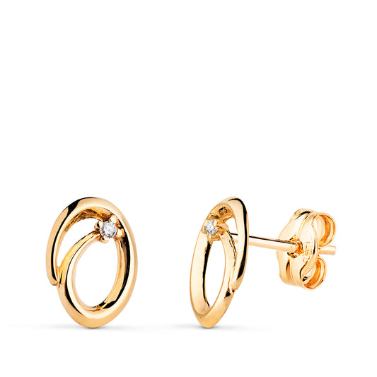 Pendientes Ovales con Circonita. Medida: 9 x 7 mm. de oro amarillo 18K