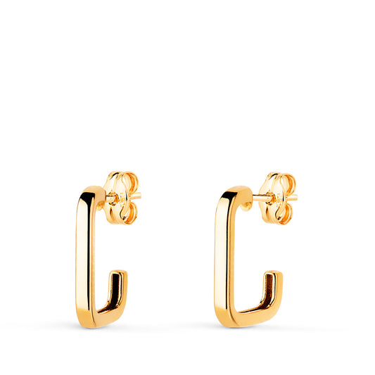 Pendientes Aro Rectangular Abierto. Medida: 14 x 10 mm. Grosor: 1,8 mm. de oro amarillo 18K