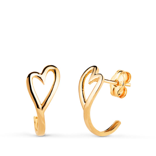 Pendientes Medio Aro Corazon Calado en Brillo. Medida: 13 x 6,5 mm. de oro amarillo 18K