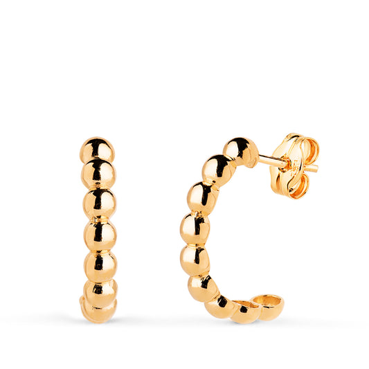 Pendientes Medio Aro Abierto de Bolas en Brillo. Medida: 15 x 3 mm. de oro amarillo 18K