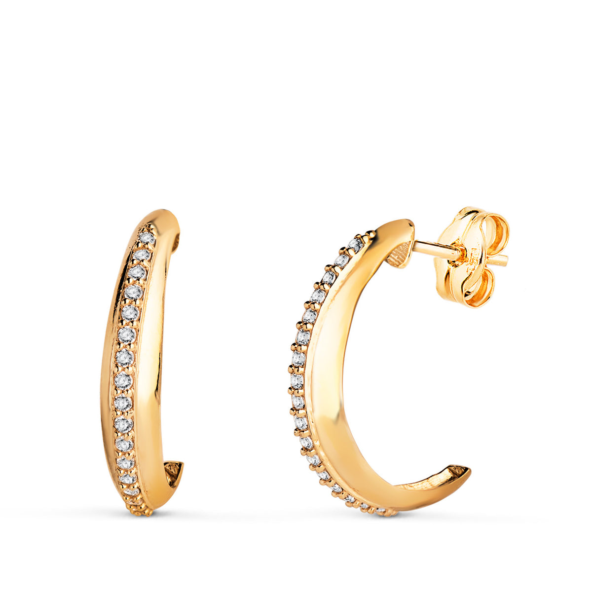 Pendientes Medio Aro con Carril Circonitas 17 x 3.5 mm de oro amarillo 18K