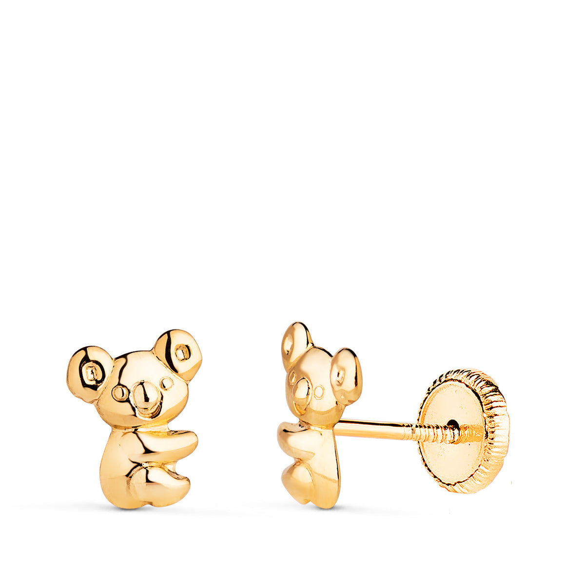 Pendientes Koala en Brillo. Medida: 7 x 5.5 mm de oro amarillo 18K