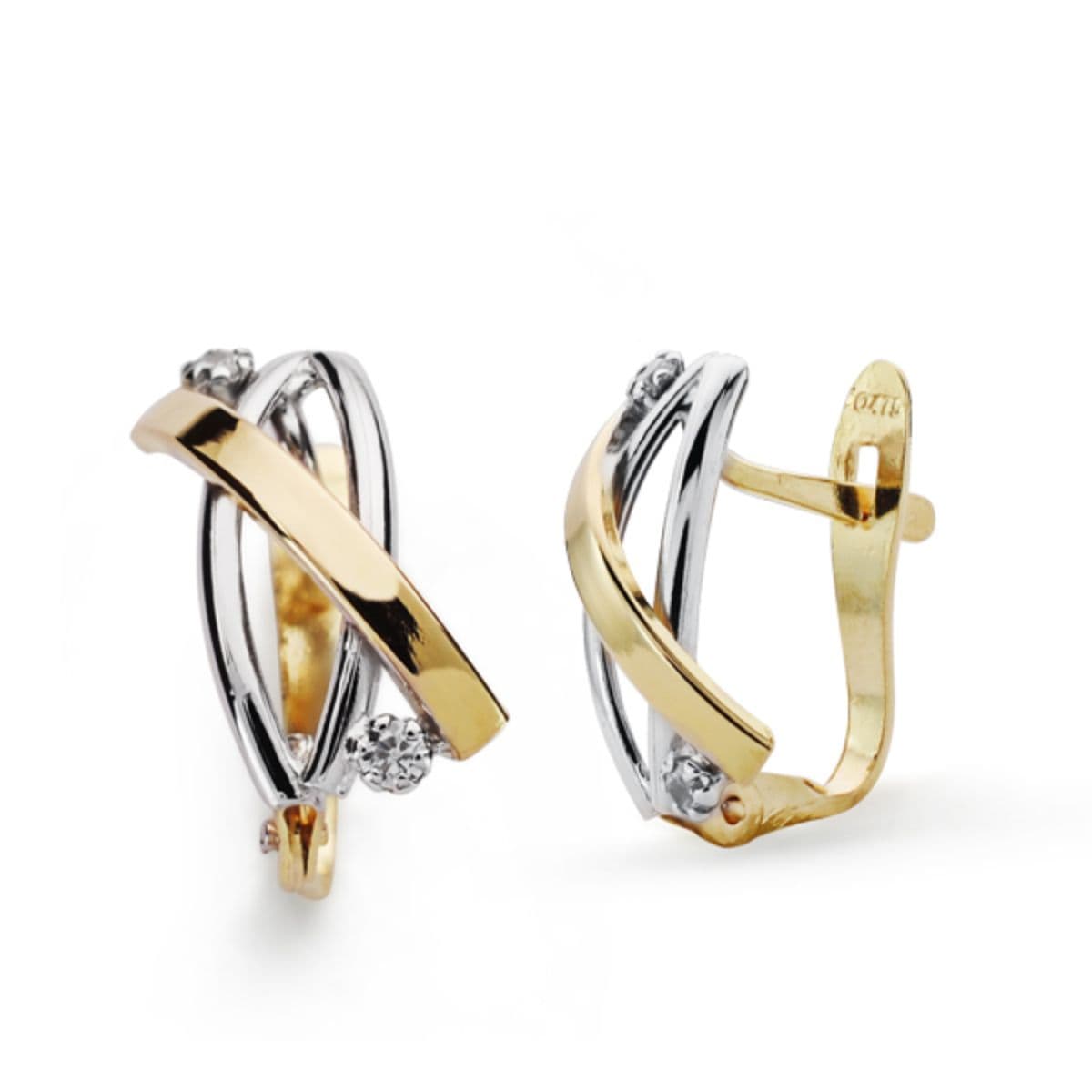 9K PENDIENTES ORO BICOLOR BANDAS CIRCONITAS. MEDIDA: 12X7 MM. CIERRE CATALAN