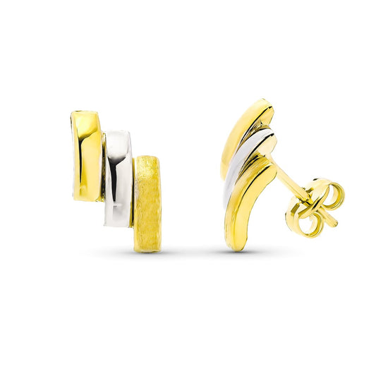 Pendientes Bicolor Bandas. Medida: 12 x 6 mm. 9K