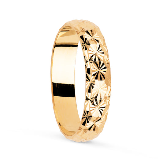 18K ALIANZA ORO AMARILLO DIAMANTADA. ANCHO: 4 MM