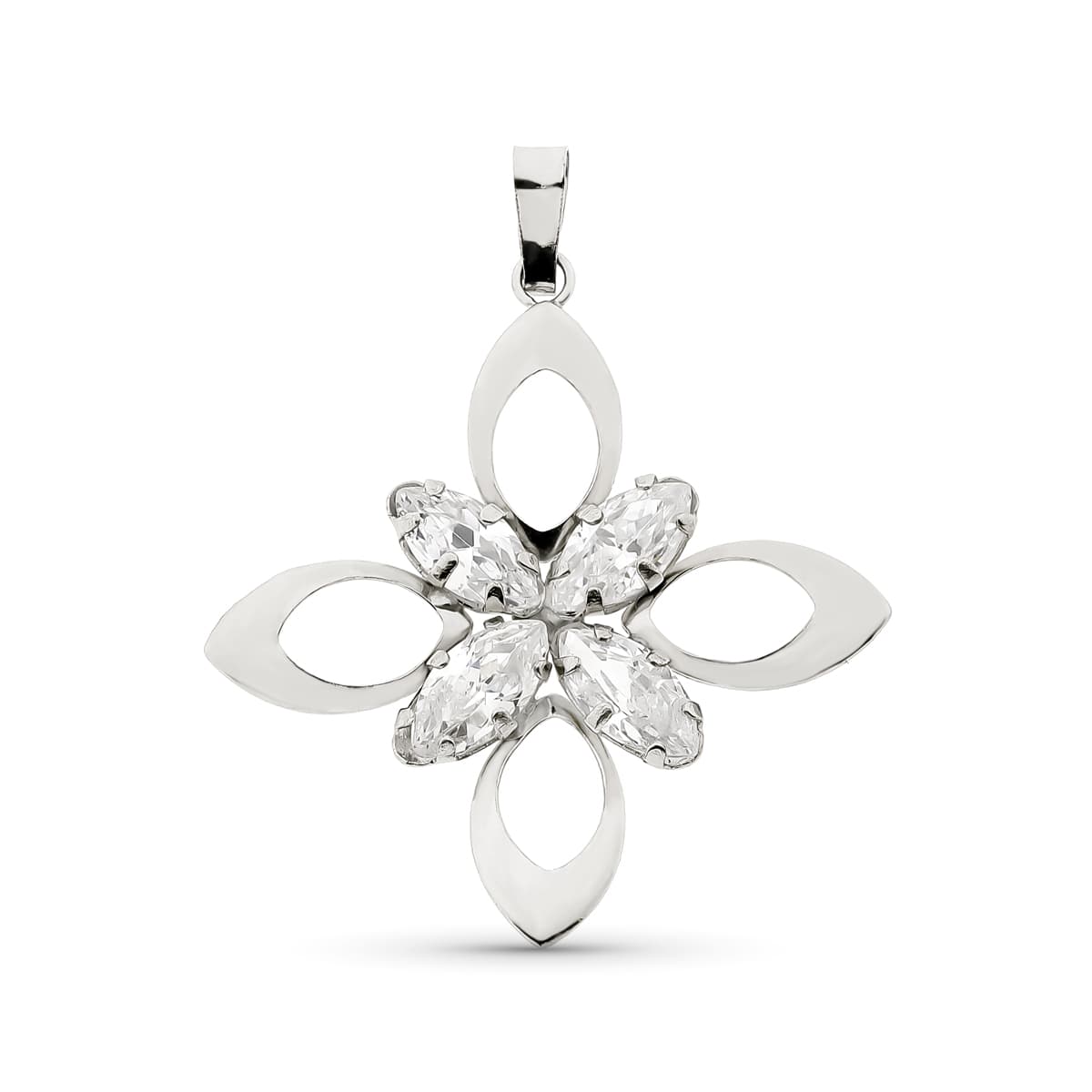 18K COLGANTE ORO BLANCO FLOR PIEDRAS 32X29 MM 1.95 GR