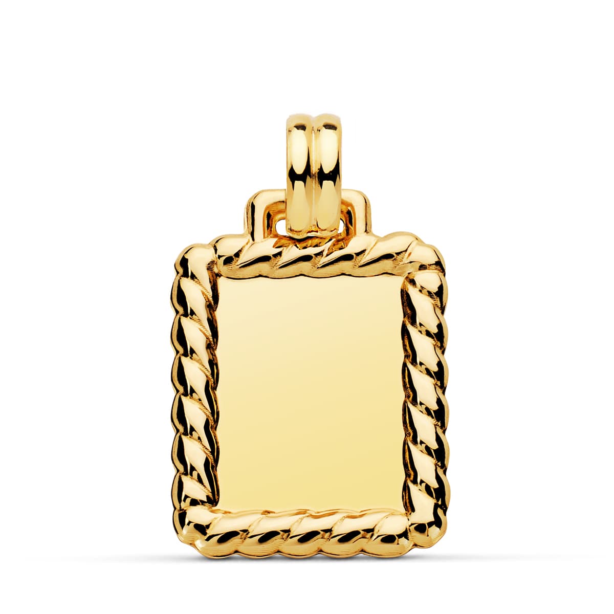 18K PLACA CHAPA COLGANTE ORO AMARILLO BRILLO CON BORDE 24X20 MM