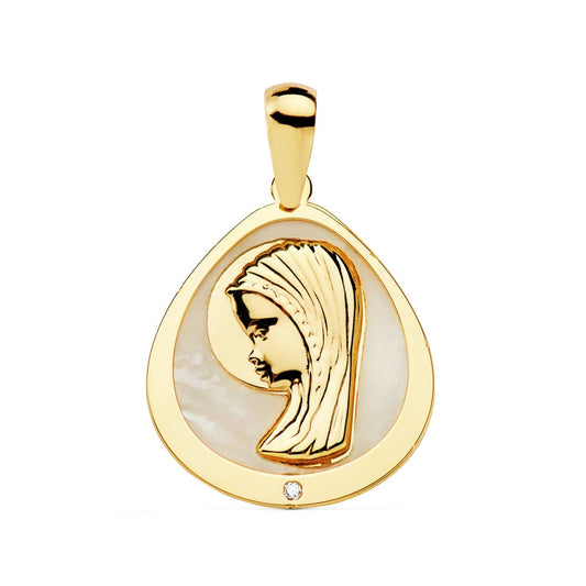 Medalla Virgen Niña Nacar 18 x 16 mm de oro amarillo 18K