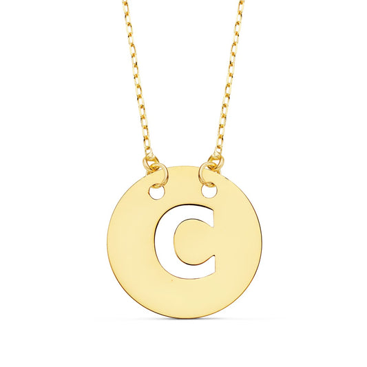 Colgante Letra " C " 15 mm Cadena Forzada 42 cm de oro amarillo 18K