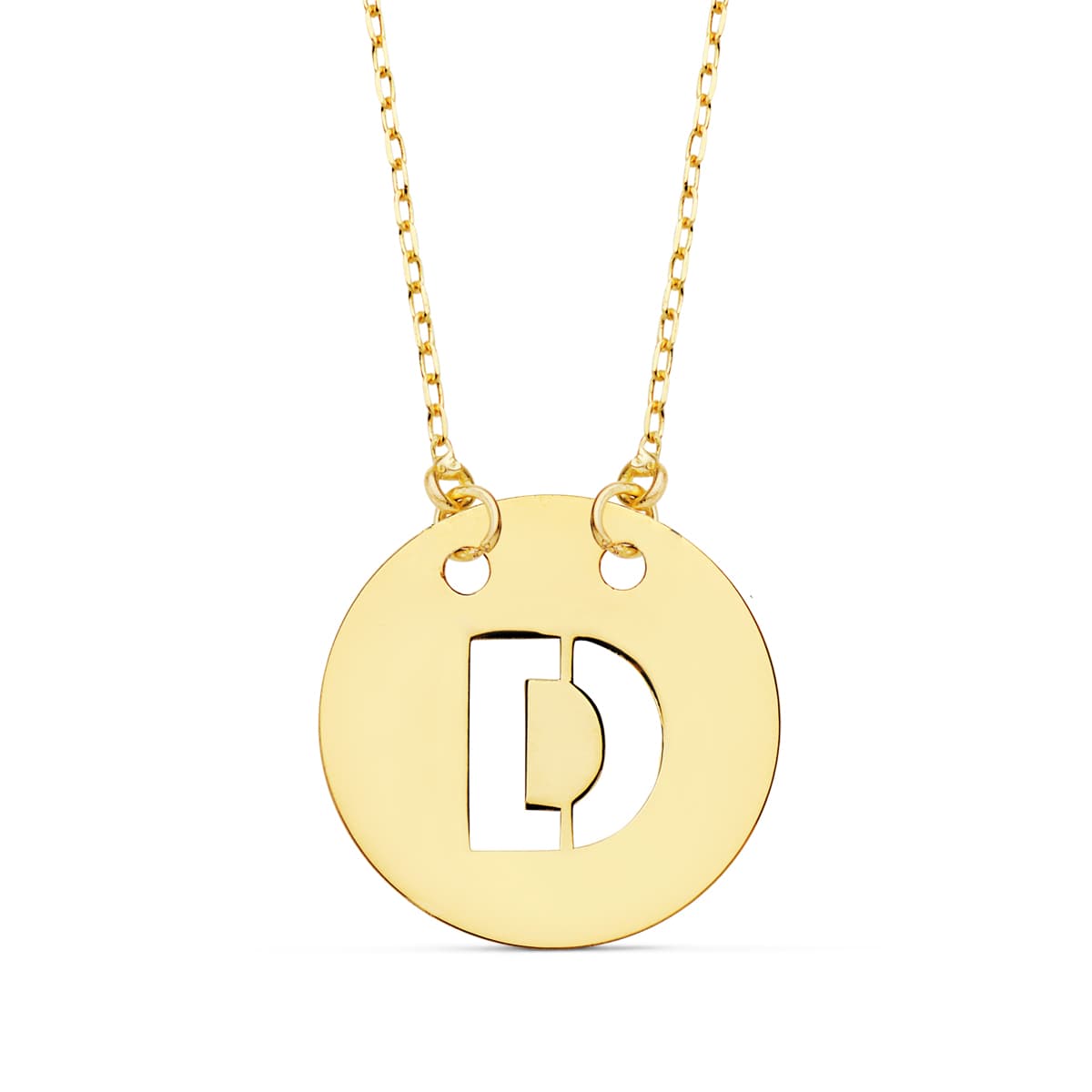 Colgante Letra " D " 15 mm Cadena Forzada 42 cm de oro amarillo 18K