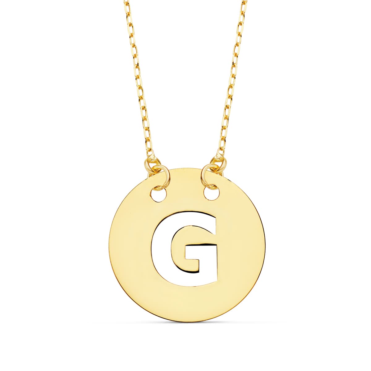 Colgante Letra " G " 15 mm Cadena Forzada 42 cm de oro amarillo 18K
