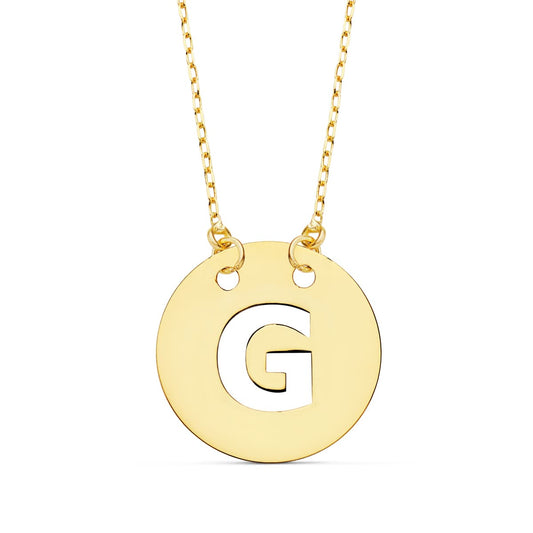 Colgante Letra " G " 15 mm Cadena Forzada 42 cm de oro amarillo 18K