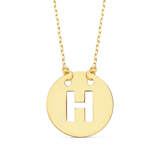 Colgante Letra " H " 15 mm Cadena Forzada 42 cm de oro amarillo 18K