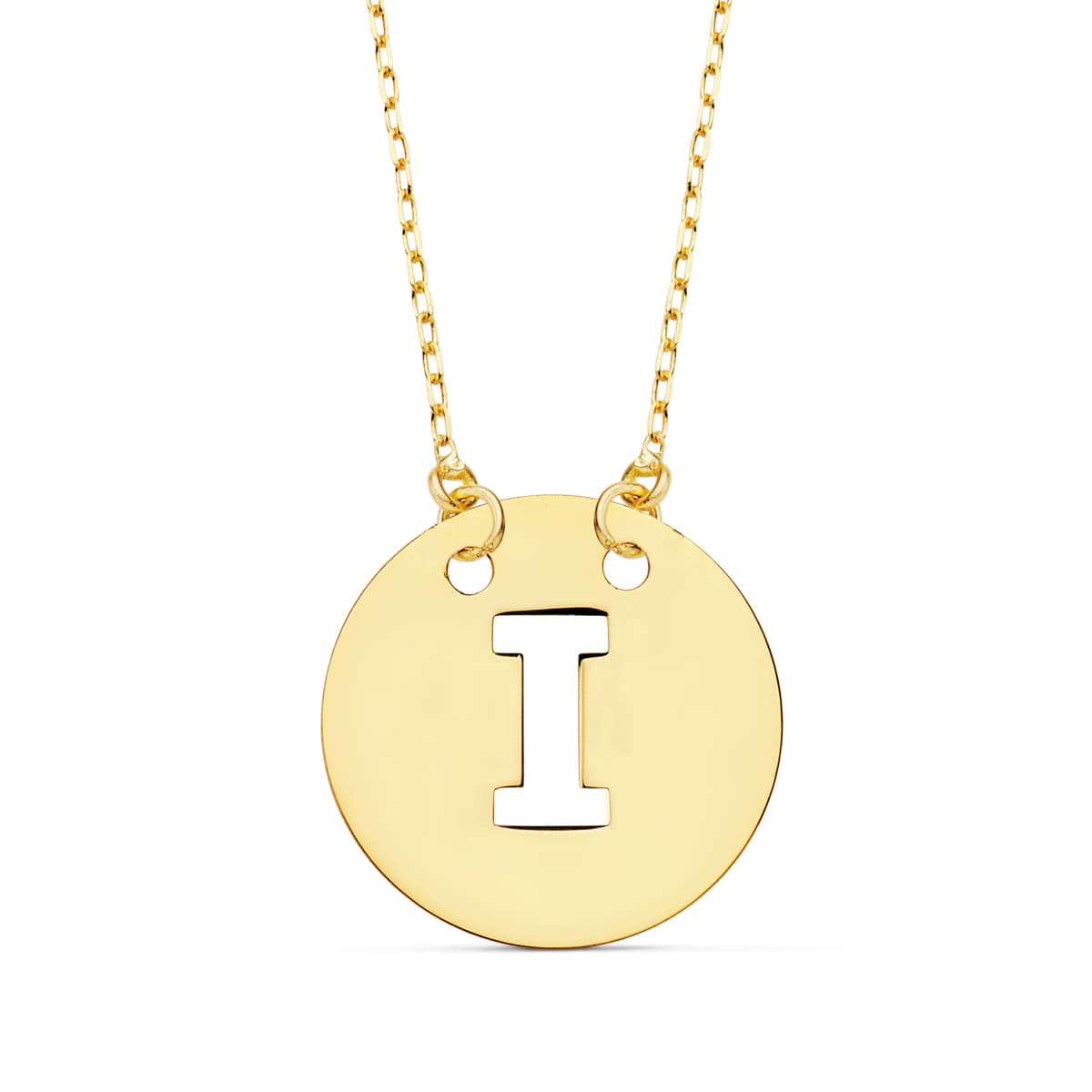 18K COLGANTE ORO AMARILLO LETRA " I " 15 MM CADENA FORZADA 42CM