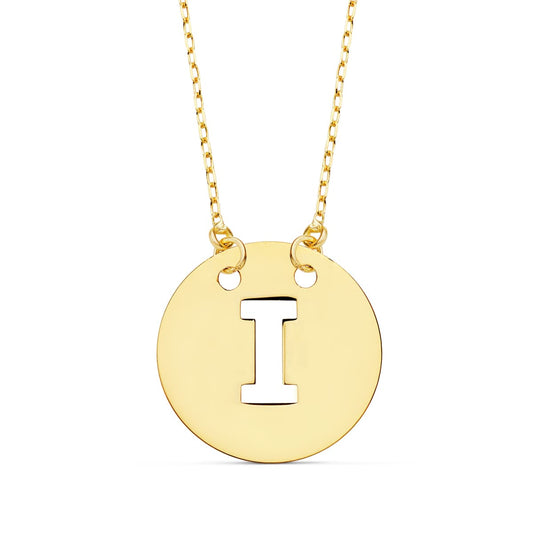 18K COLGANTE ORO AMARILLO LETRA " I " 15 MM CADENA FORZADA 42CM