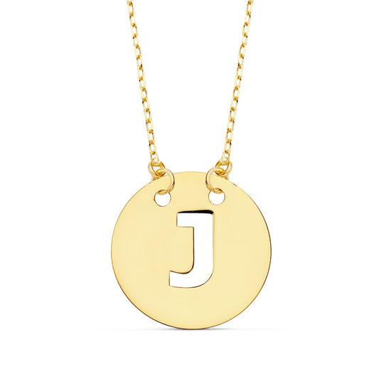 Colgante Letra " J " 15 mm Cadena Forzada 42 cm de oro amarillo 18K