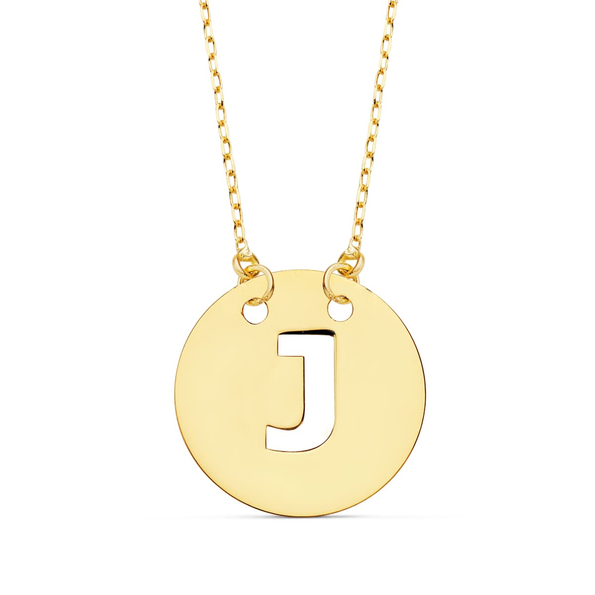 18K COLGANTE ORO AMARILLO LETRA " J " 15 MM CADENA FORZADA 42CM