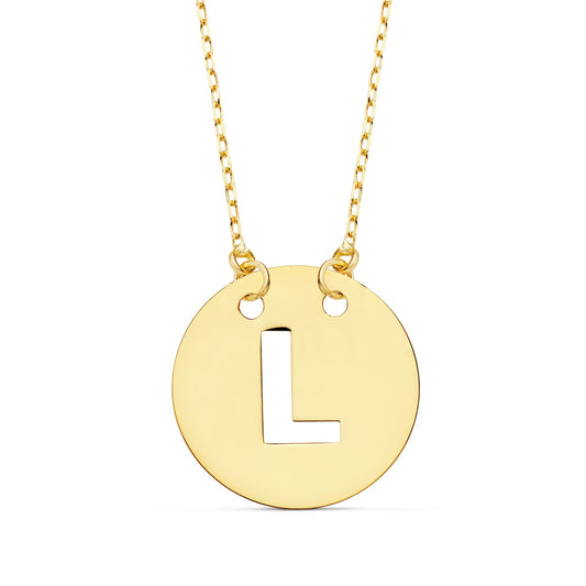 Colgante Letra " L " 15 mm Cadena Forzada 42 cm de oro amarillo 18K