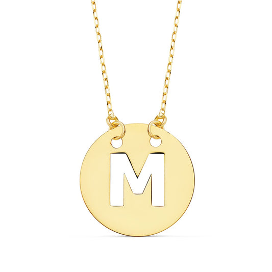 Colgante Amarilo Letra " M " 15 mm Cadena Forzada 42 cm 18K