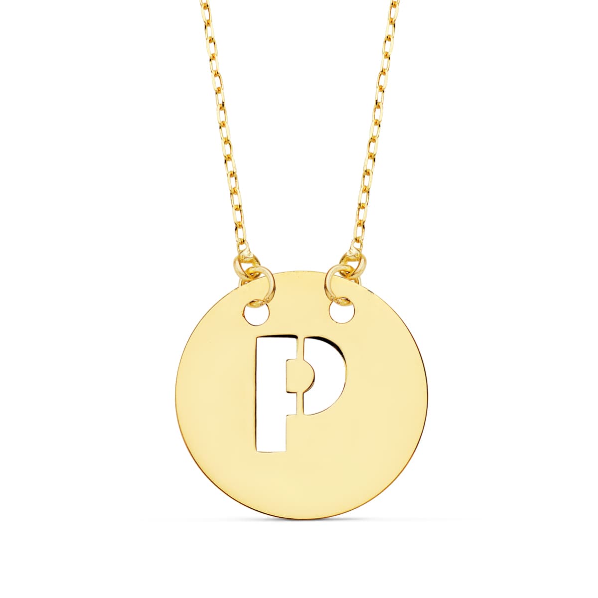Colgante Letra " P " 15 mm Cadena Forzada 42 cm de oro amarillo 18K