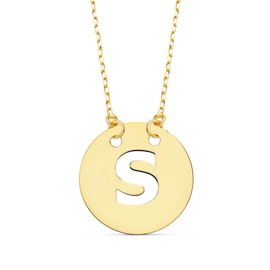 Colgante Letra " S " 15 mm Cadena Forzada 42 cm de oro amarillo 18K