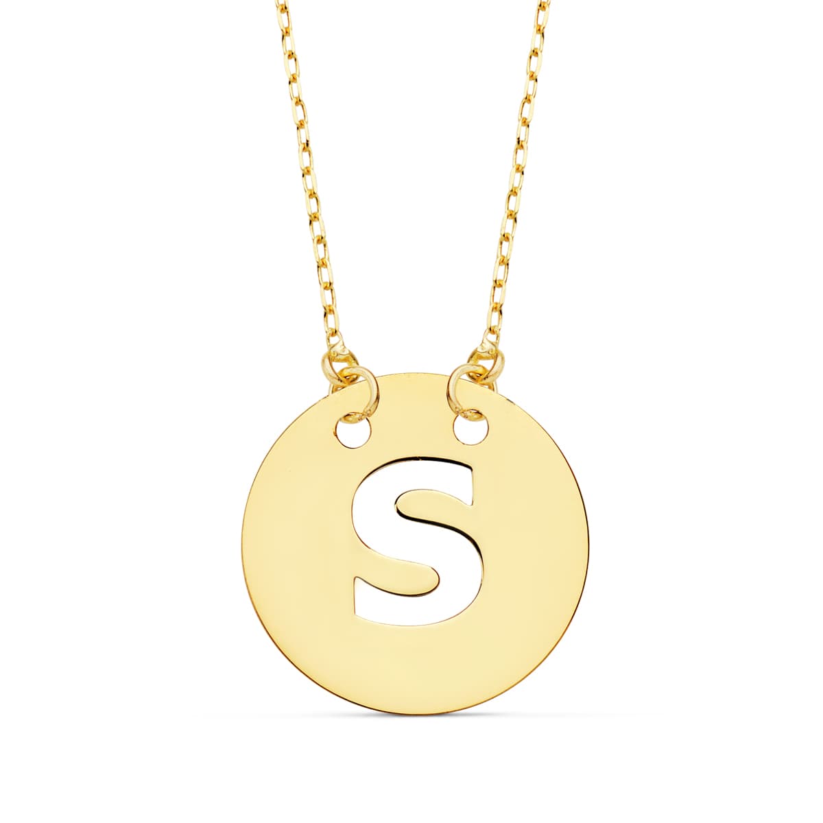 18K COLGANTE ORO AMARILLO LETRA " S " 15 MM CADENA FORZADA 42CM