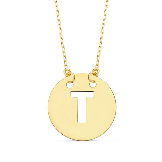Colgante Letra " T " 15 mm Cadena Forzada 42 cm de oro amarillo 18K