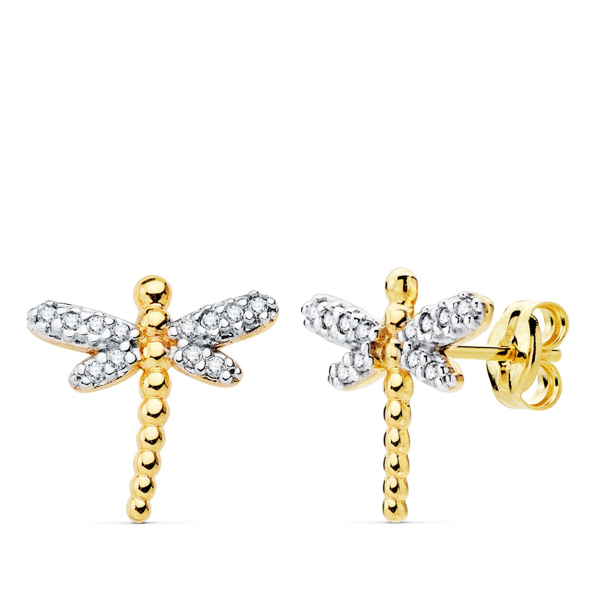 Pendientes Bicolor Libelula 12 x 12 mm 18K