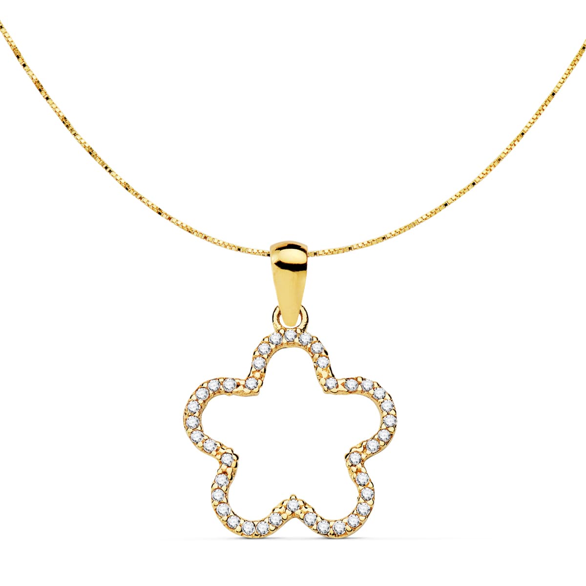 18K COLGANTE AMULETO ORO AMARILLO ESTRELLA CIRCONITA 16X16 MM CADENA VENECIANA 42 3 CM