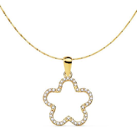 18K COLGANTE AMULETO ORO AMARILLO ESTRELLA CIRCONITA 16X16 MM CADENA VENECIANA 42 3 CM