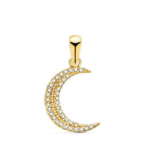 Colgante Amuleto Media Luna con Circonitas. Medida: 15 x 11 mm de oro amarillo 18K