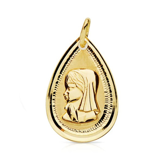 Medalla Virgen Niña Lagrima Bisel 20 x 14 mm de oro amarillo 18K
