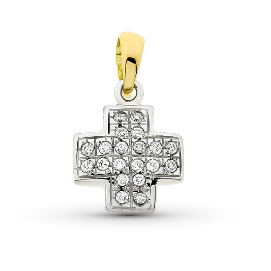 18K CRUZ ORO BICOLOR CON CIRCONITA 16X13 MM