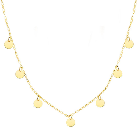 18K GARGANTILLA ORO AMARILLO PLACA CHAPAS REDONDAS 5 MM CADENA FORZADA 45CM