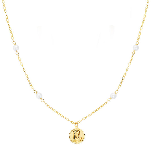 Gargantilla Virgen Niña 8 mm Perlas 3,5 mm Cadena Forzada 40 cm de oro amarillo 18K