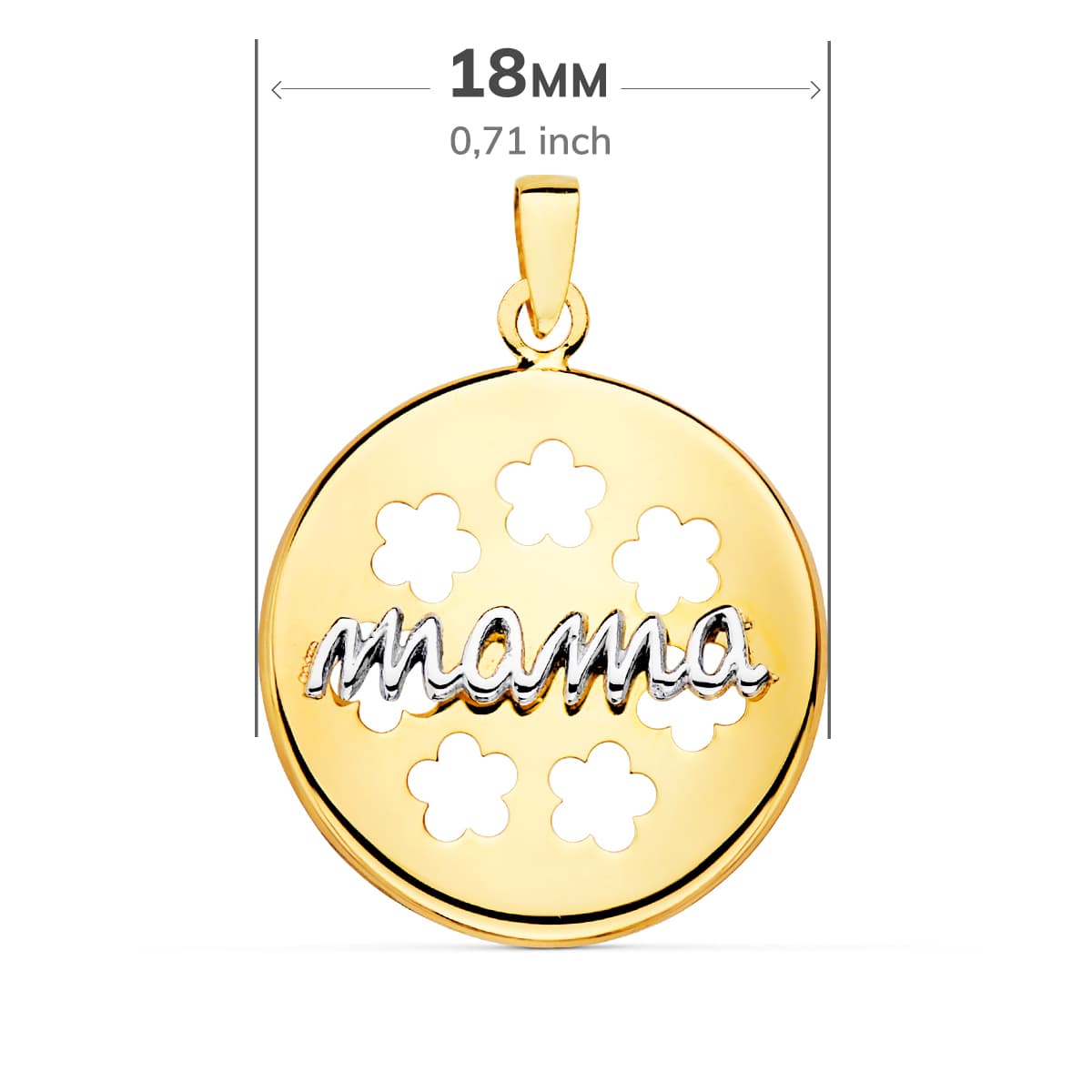 18K COLGANTE ORO BICOLOR REDONDO CON FLORES CALADAS. 18 MM