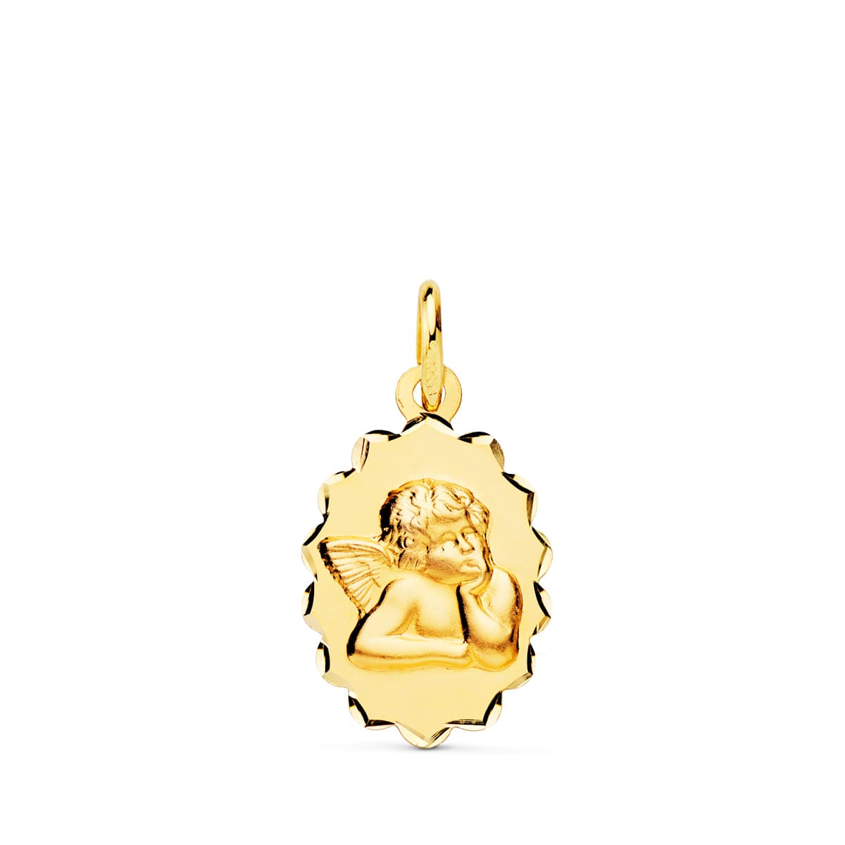 Medalla Angelito Burlon Oval Arcos Tallados. 16 x 12 mm de oro amarillo 18K