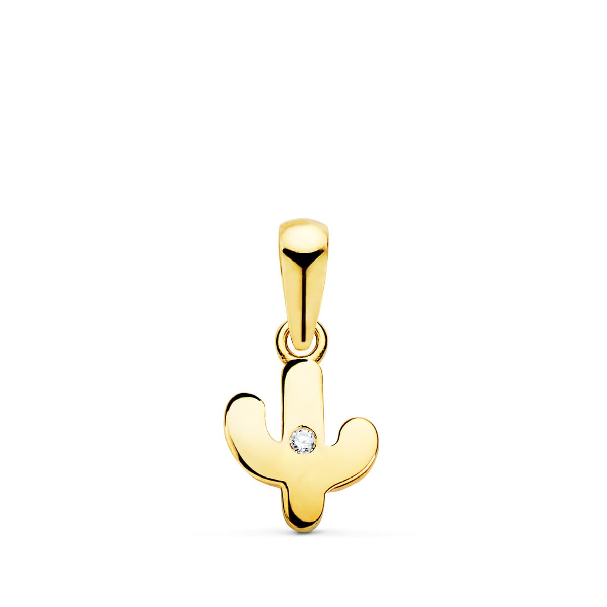 Colgante Cactus Mini con Circonita 8,5 x 7 mm de oro amarillo 18K