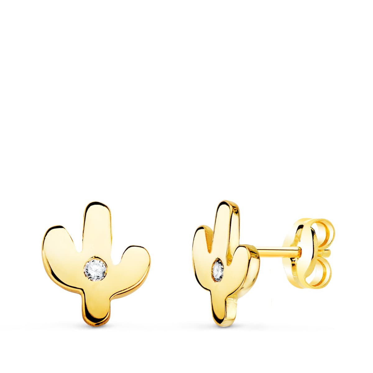 Pendientes Cactus Mini con Circonita 6 x 5 mm de oro amarillo 18K
