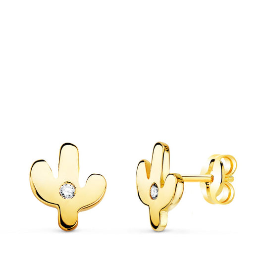 Pendientes Cactus Mini con Circonita 6 x 5 mm de oro amarillo 18K