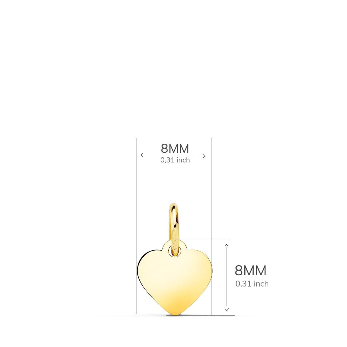 18K COLGANTE PLACA CHAPA ORO AMARILLO CORAZON LISO EN BRILLO 8X8 MM