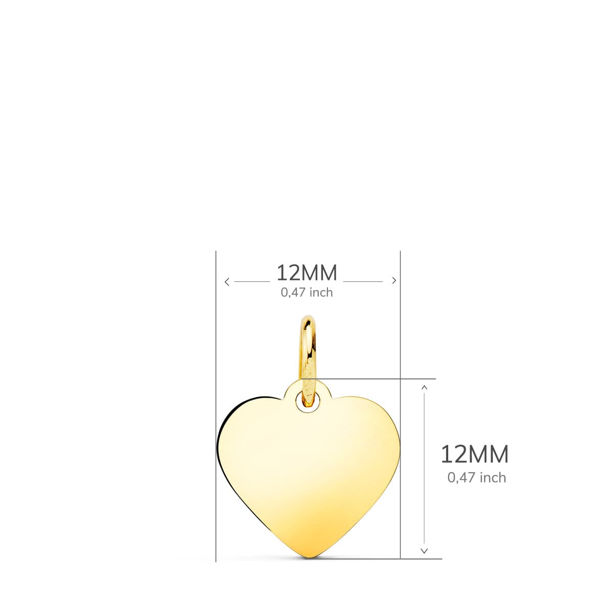 18K PLACA CHAPA CORAZON ORO AMARILLO LISO EN BRILLO 12X12 MM