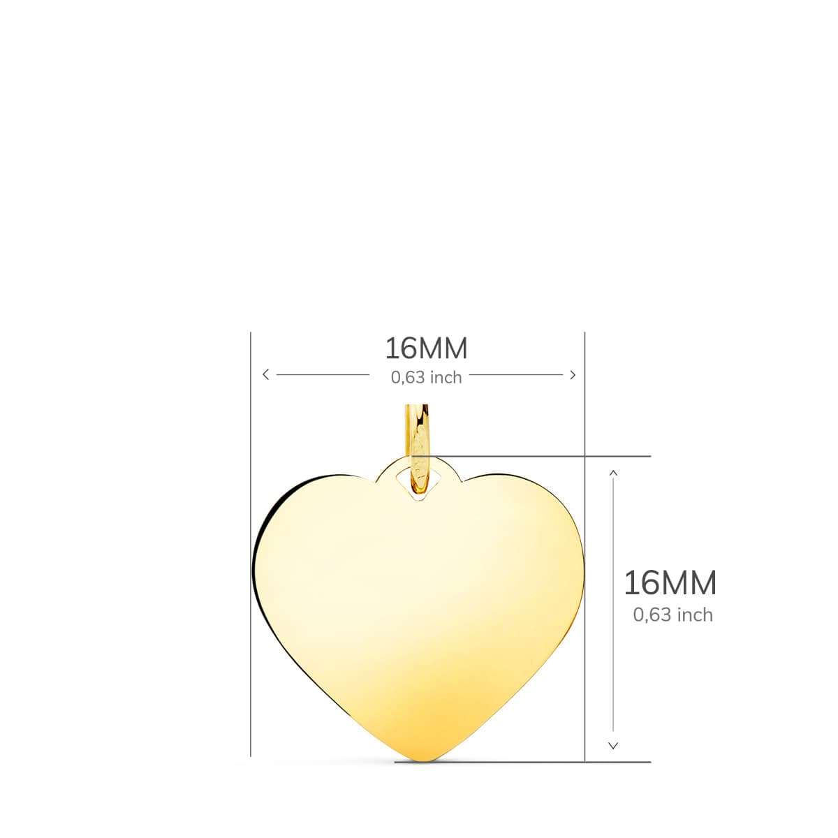 18K PLACA CHAPA ORO AMARILLO CORAZON LISO EN BRILLO 16X16 MM
