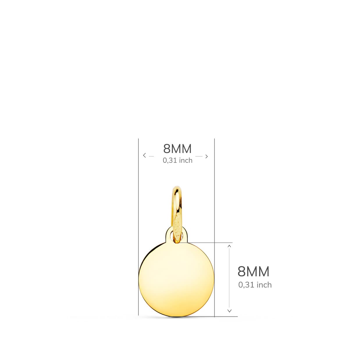 18K PLACA CHAPA DISCO ORO AMARILLO LISO EN BRILLO 8 MM