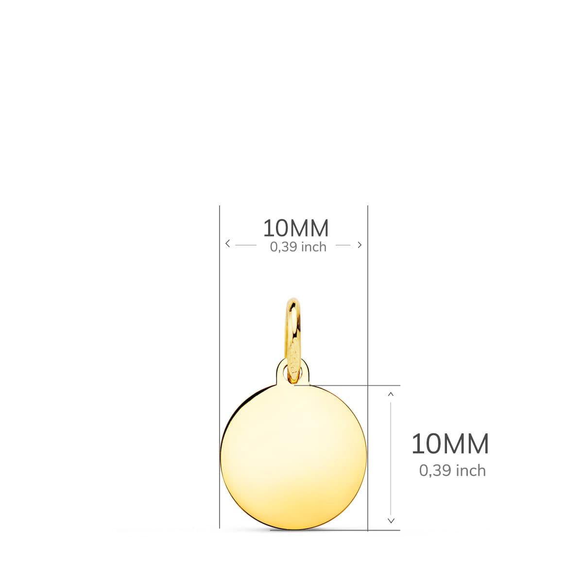18K PLACA CHAPA DISCO ORO AMARILLO LISO EN BRILLO 10 MM