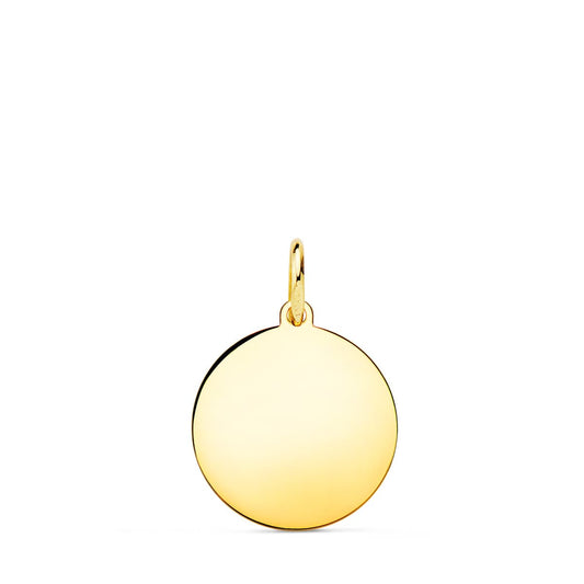 18K PLACA CHAPA DISCO ORO AMARILLO LISO EN BRILLO 14 MM