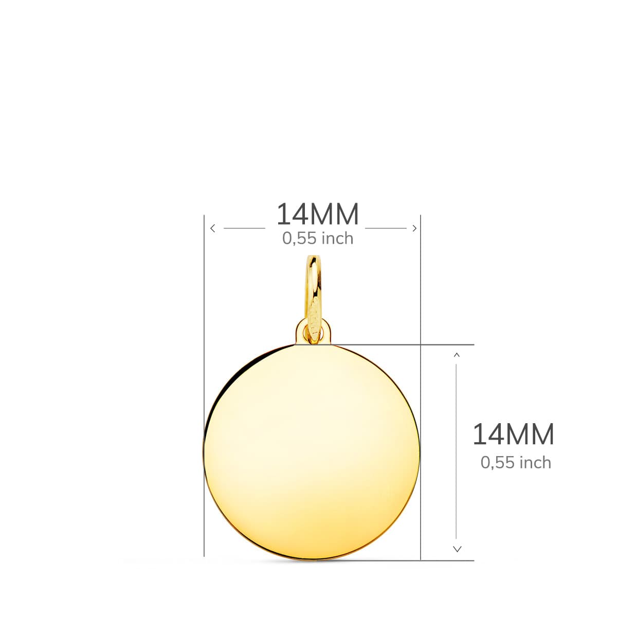 18K PLACA CHAPA DISCO ORO AMARILLO LISO EN BRILLO 14 MM