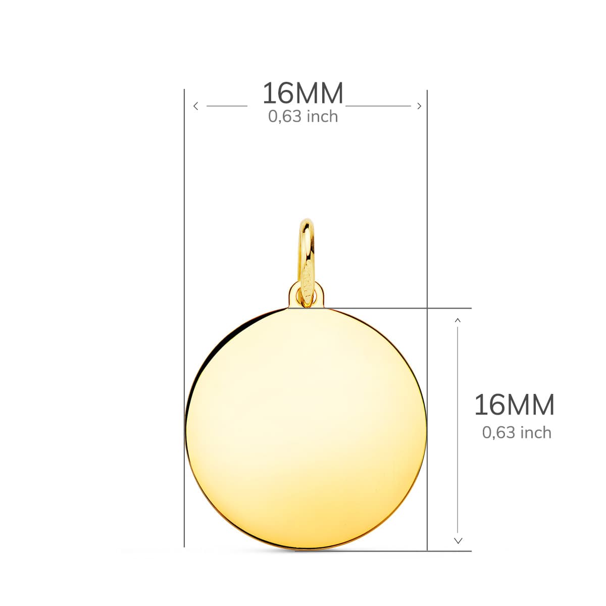 18K PLACA CHAPA DISCO ORO AMARILLO LISO EN BRILLO 16 MM