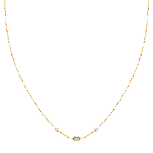 18K GARGANTILLA ORO AMARILLO COLGANTE AGUAMARINA 5X3MM CADENA FORZADA 42CM