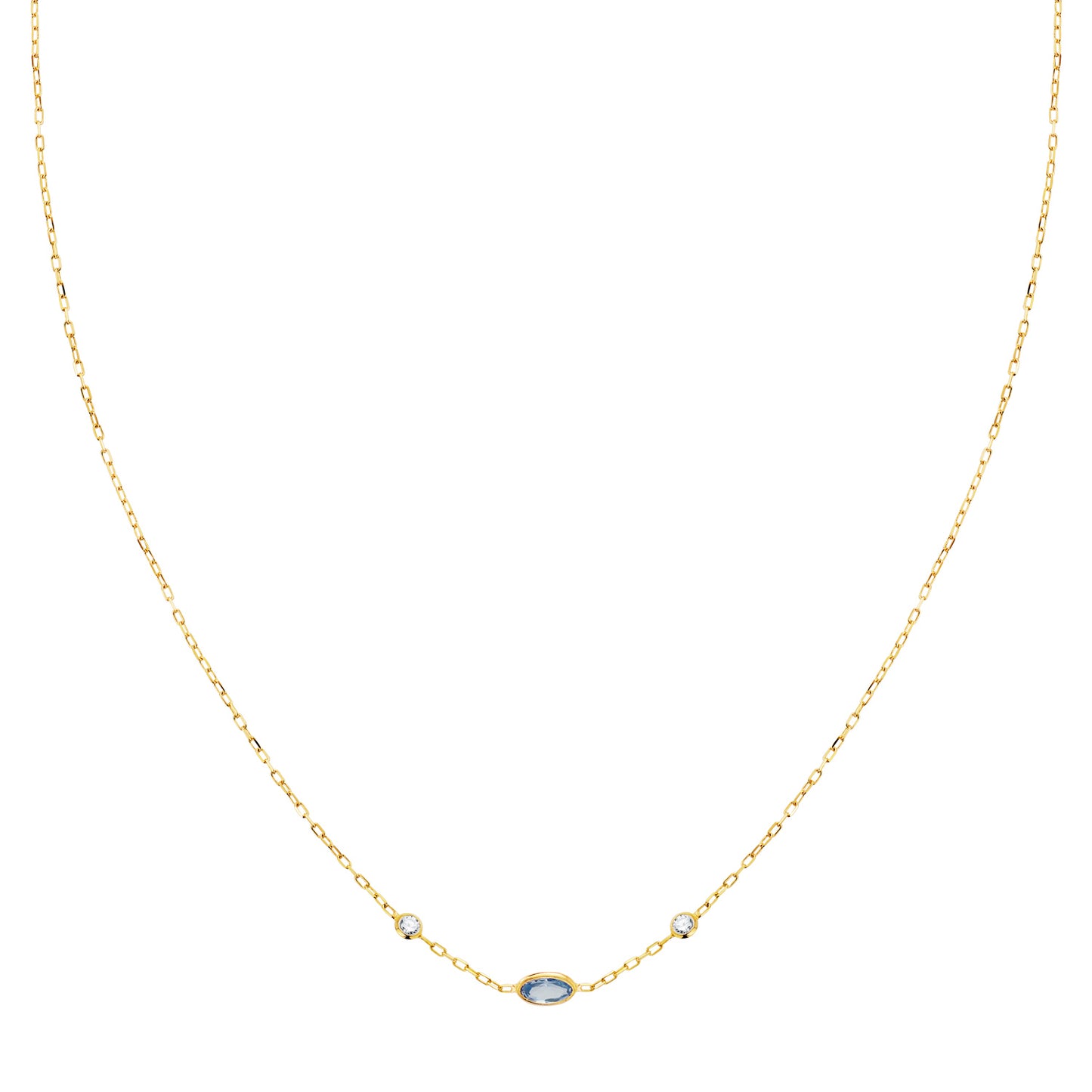 18K GARGANTILLA ORO AMARILLO COLGANTE AGUAMARINA 5X3MM CADENA FORZADA 42CM